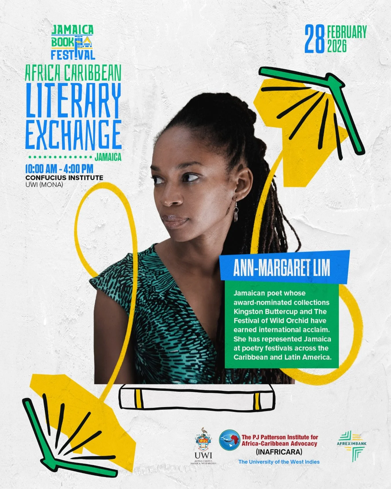 @annmargaretlim joins us for the Africa Caribbean Literary Exchange. Her first poetry collection, THE FESTIVAL OF WILD ORCHID, was nominated for the UK Guardian First Book Prize and received Honourary Mention at the 2013 Bocas Prize.