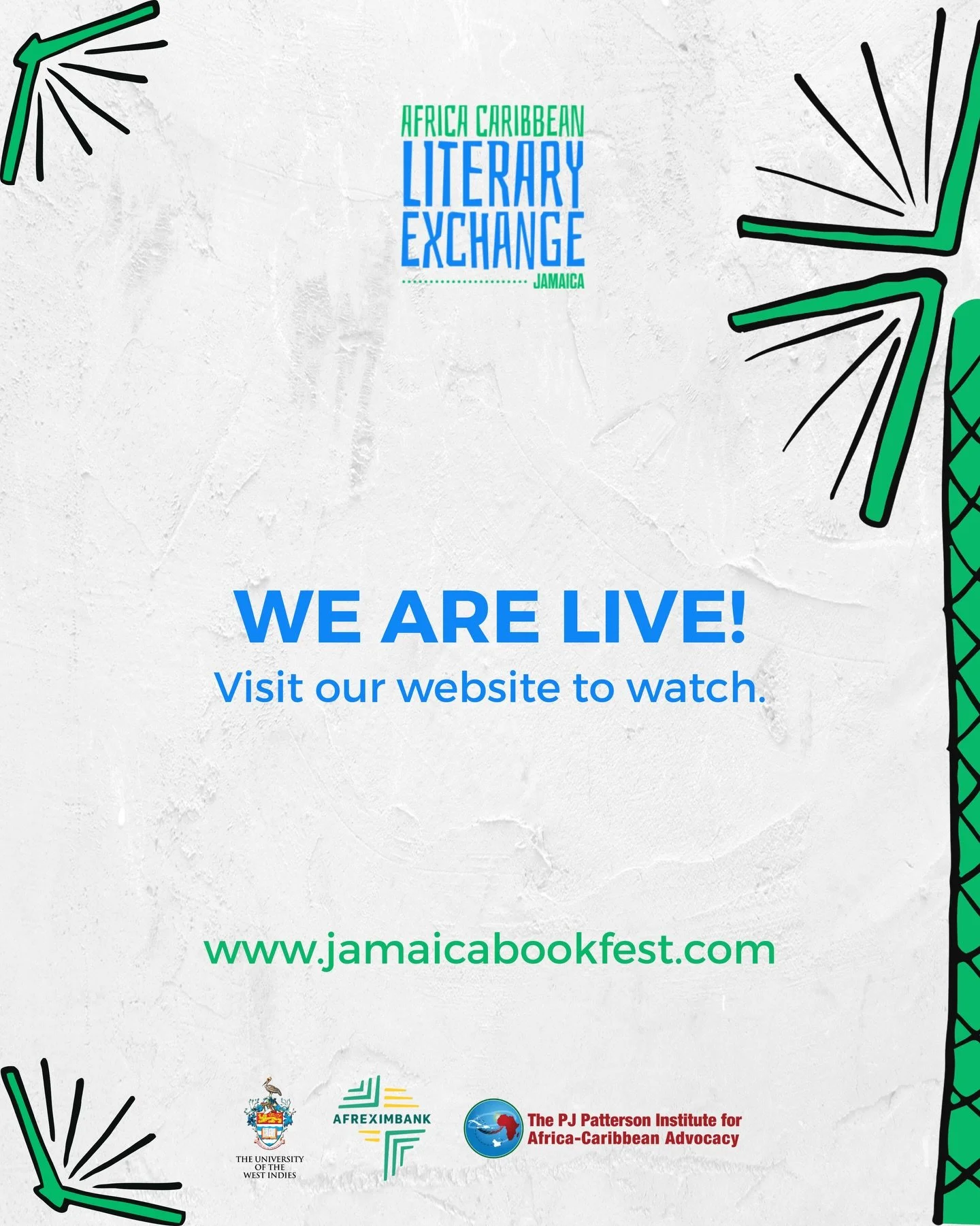 We are LIVE.

The Africa Caribbean Literary Exchange is happening right now.

Writers. Thinkers. Cultural leaders.
Africa and the Caribbean in conversation.

Head to jamaicabookfest.com now to watch the livestream.

#ACLE2026 #JamaicaBookFestival #Li