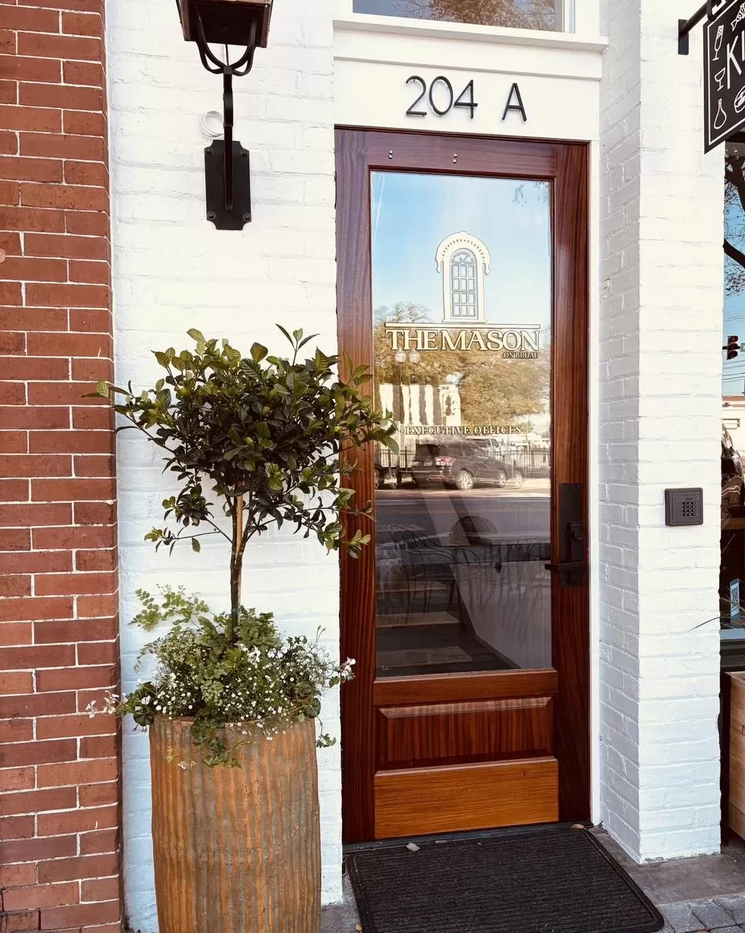 The entrance to executive offices inside The Mason on Broad