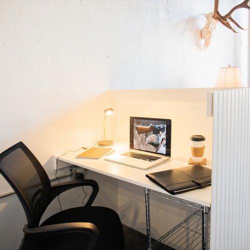A dedicated workspace within the Creative Covey co-working office space