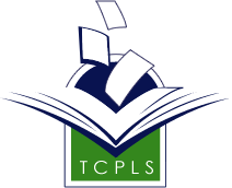 Stylized open book with flying pages above a green square reading "TCPLS"