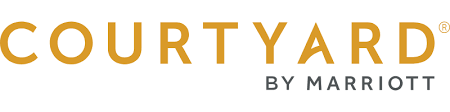 Logo with gold and black text reading "Courtyard by Marriott"