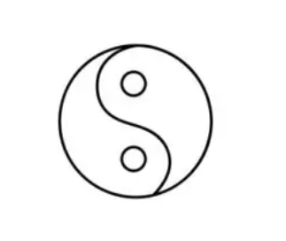 Simplified black and white Yin-Yang symbol with two smaller circles inside the dominant shapes.