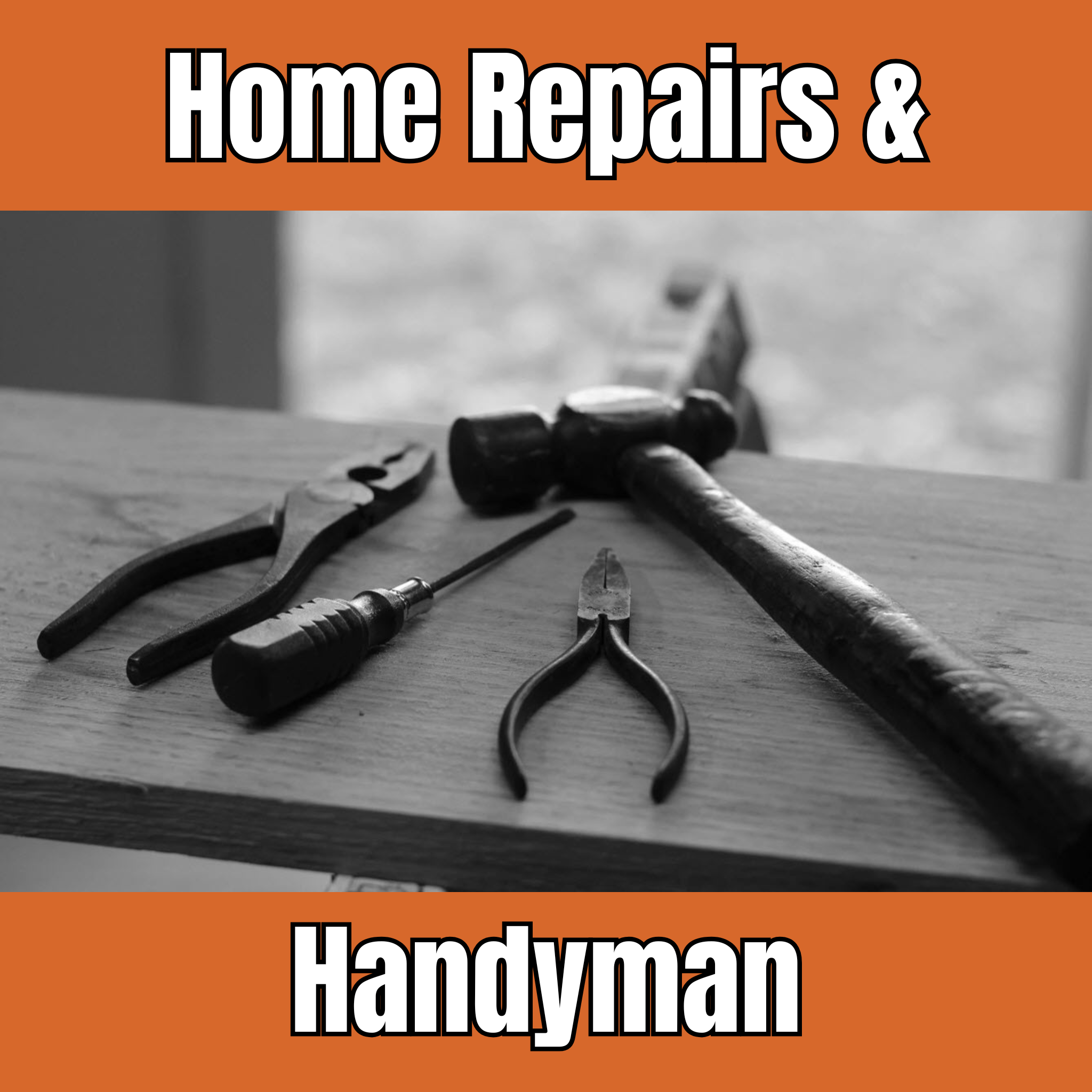 Common handyman tools arranged together, representing home repairs and general handyman services.