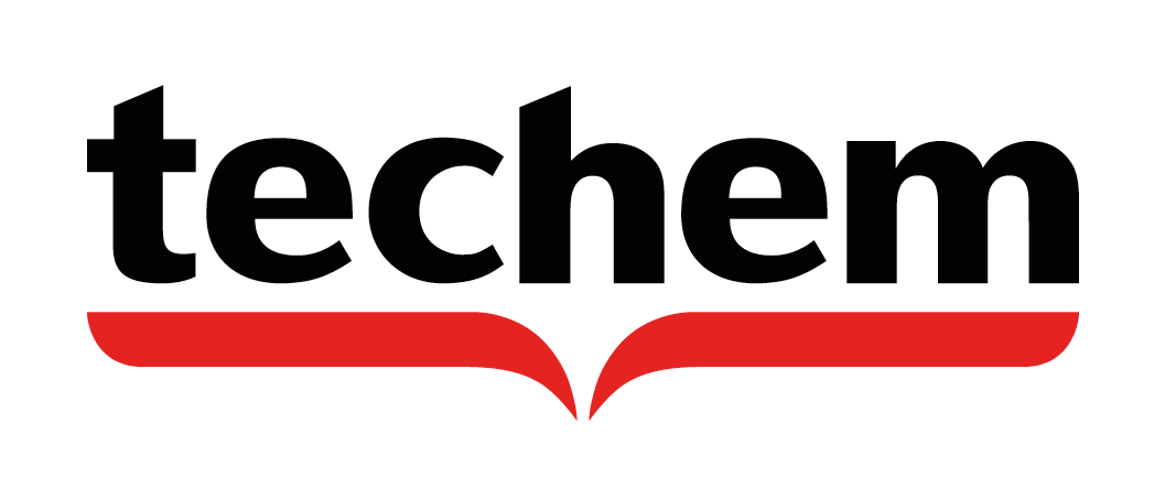 The logo of TechEM with the word 'techem' in black lowercase letters above a red swoosh design.