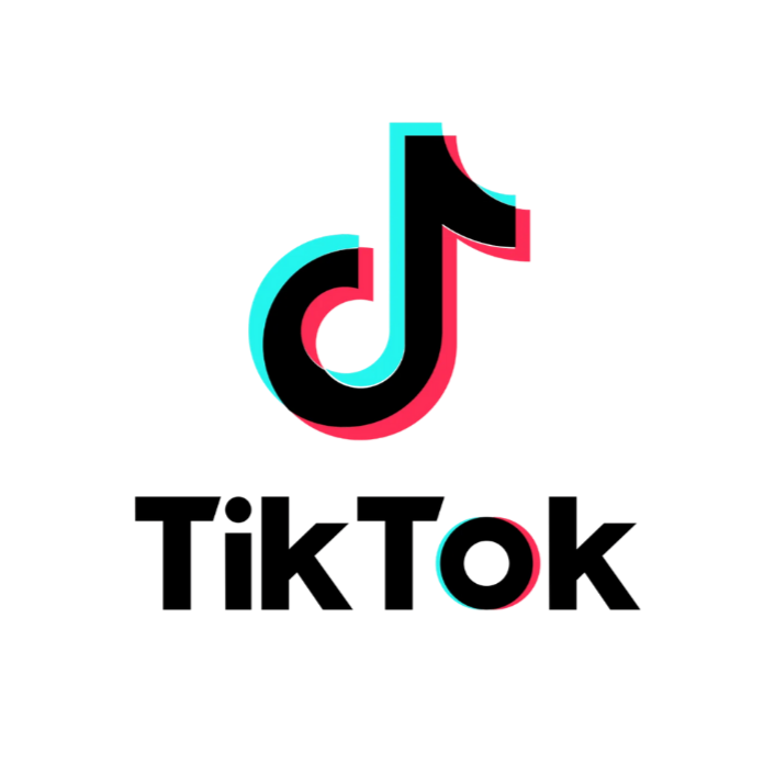 The TikTok logo, featuring a stylized musical note with a cyan and pink outline, is displayed above the word 'TikTok' in black text.