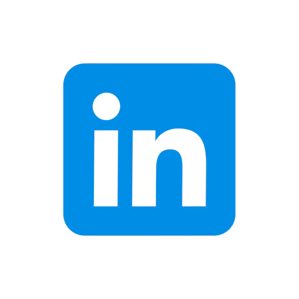 LinkedIn logo with blue background and white 'in' letters.