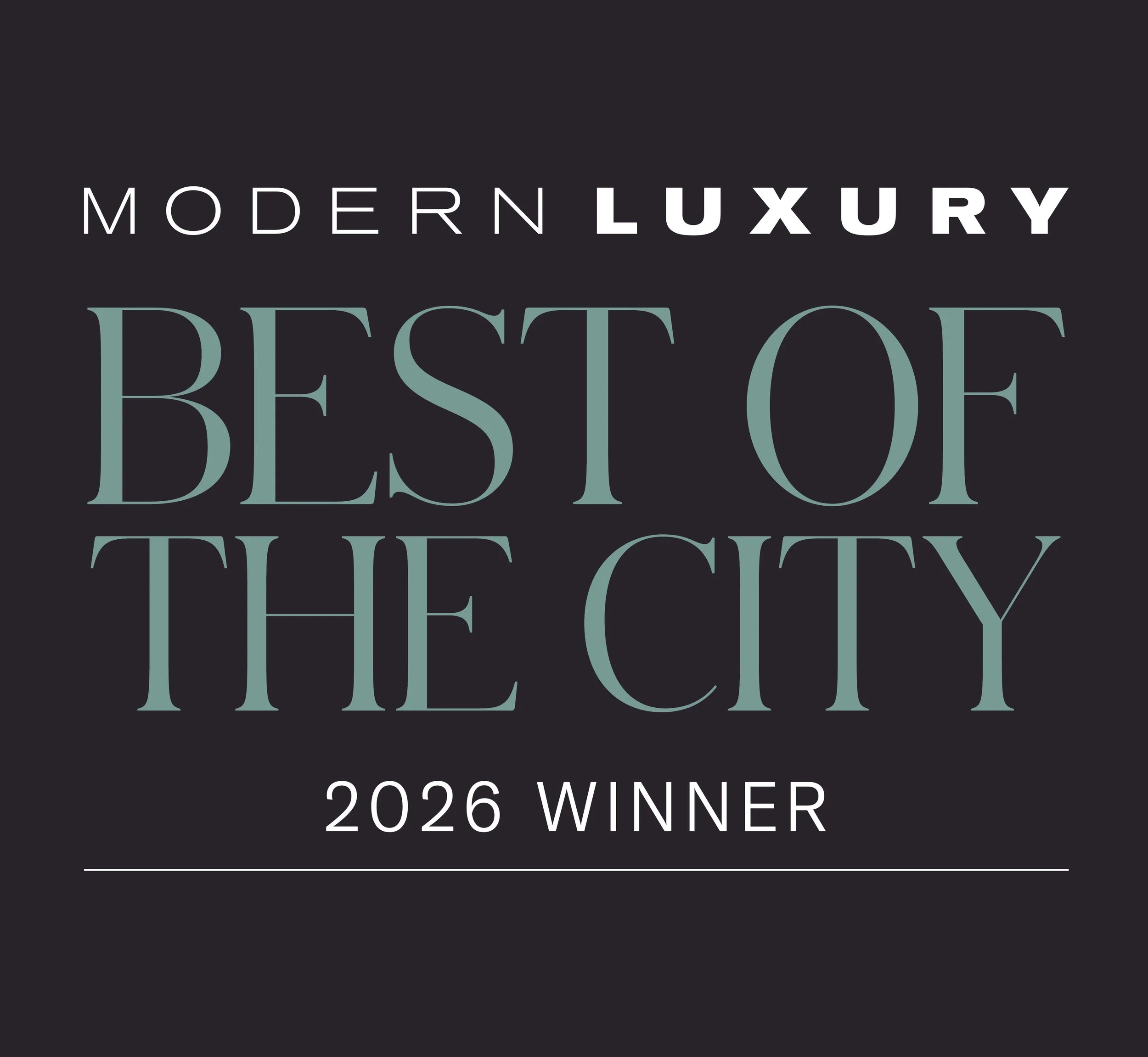 Modern luxury best of 2026 winner text on black background.