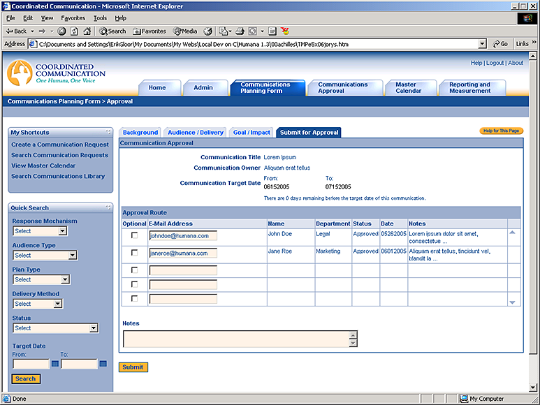 Screenshot of prototype.