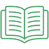 Icon of an open book with green outline