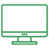 Outline of a desktop computer monitor with a black screen and a green outline.