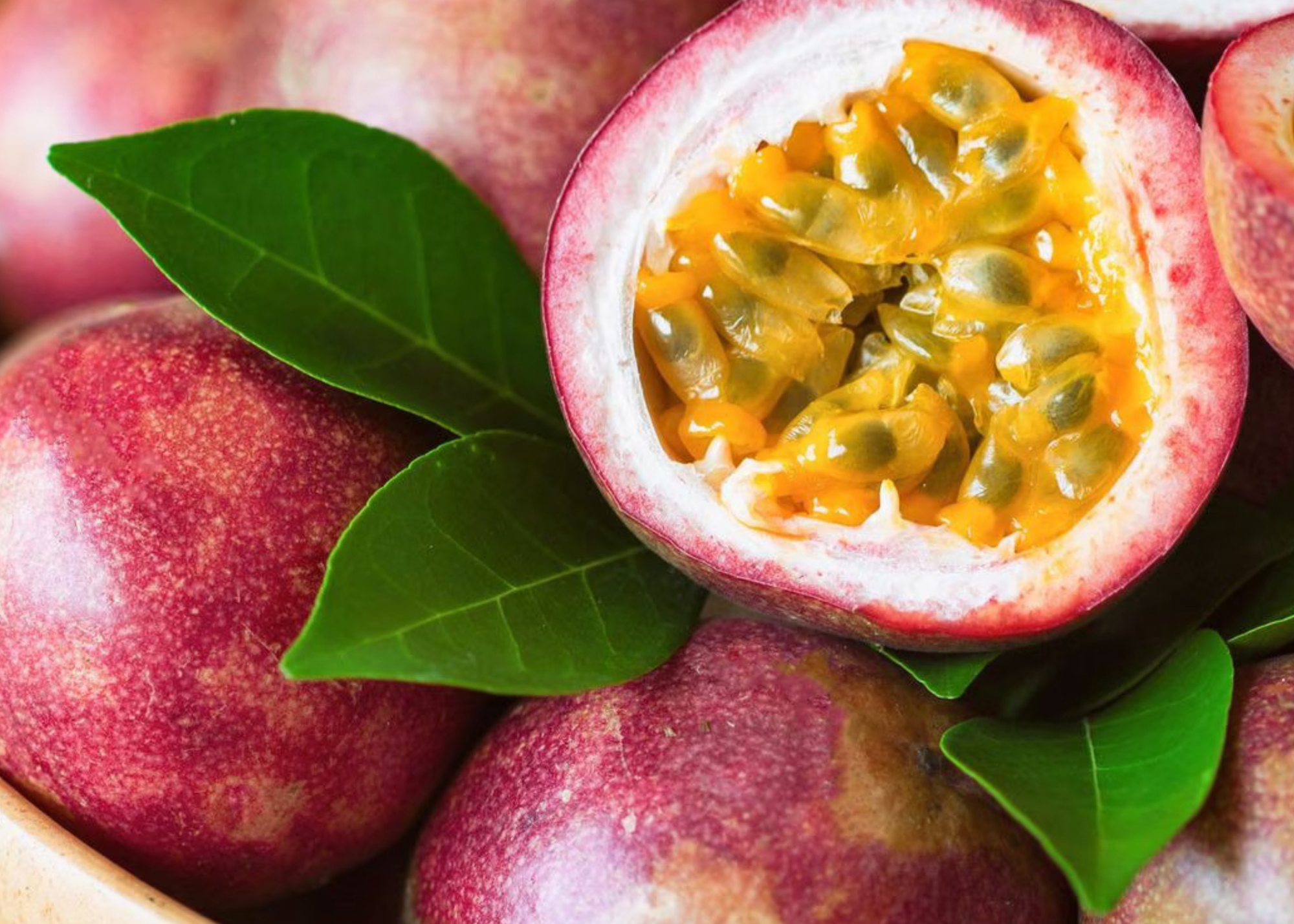 Passion fruit with one cut in half