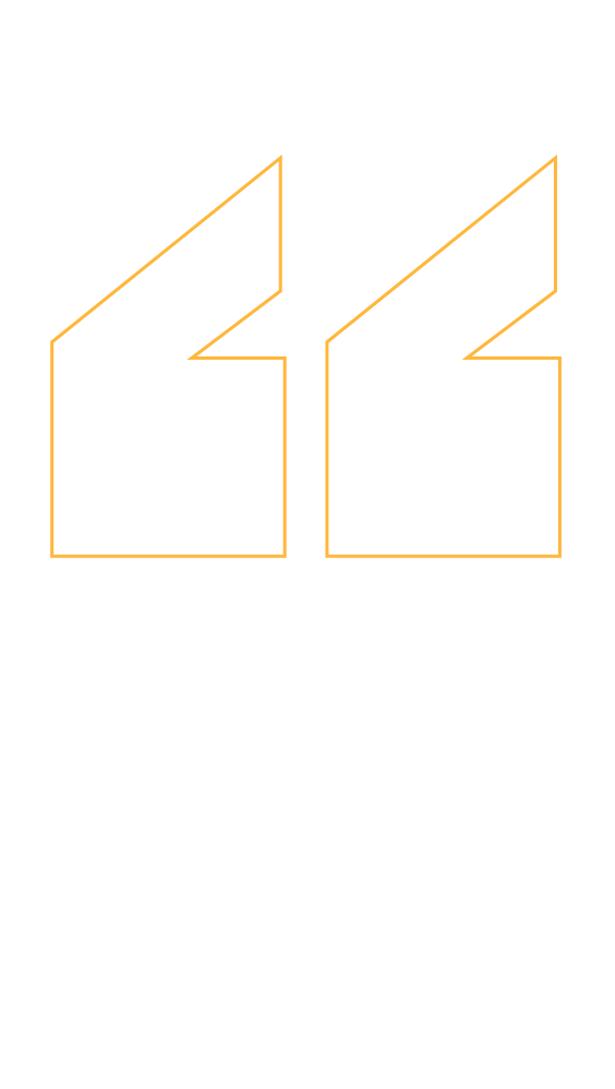 Digital illustration of stylized quotation marks in gold color on a black background.