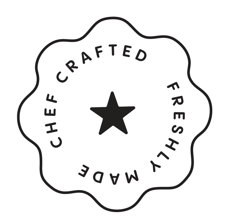 Black and white logo with a wavy circular border, a star in the center, and the text "Crafted Freshly Made Chef" arranged clockwise around the star.