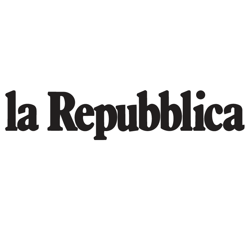 Black-and-white logo with an eagle at the top, and the words 'la Repubblica' in bold lowercase letters at the bottom.