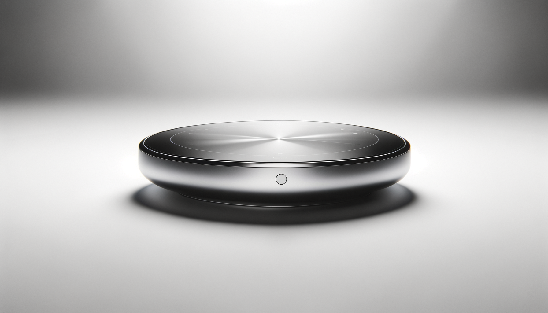 A sleek, modern, black and silver wireless charging pad on a light-colored surface.
