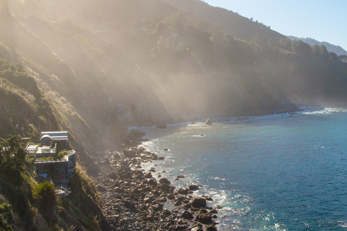 Esalen from the air, where the land meets the sea