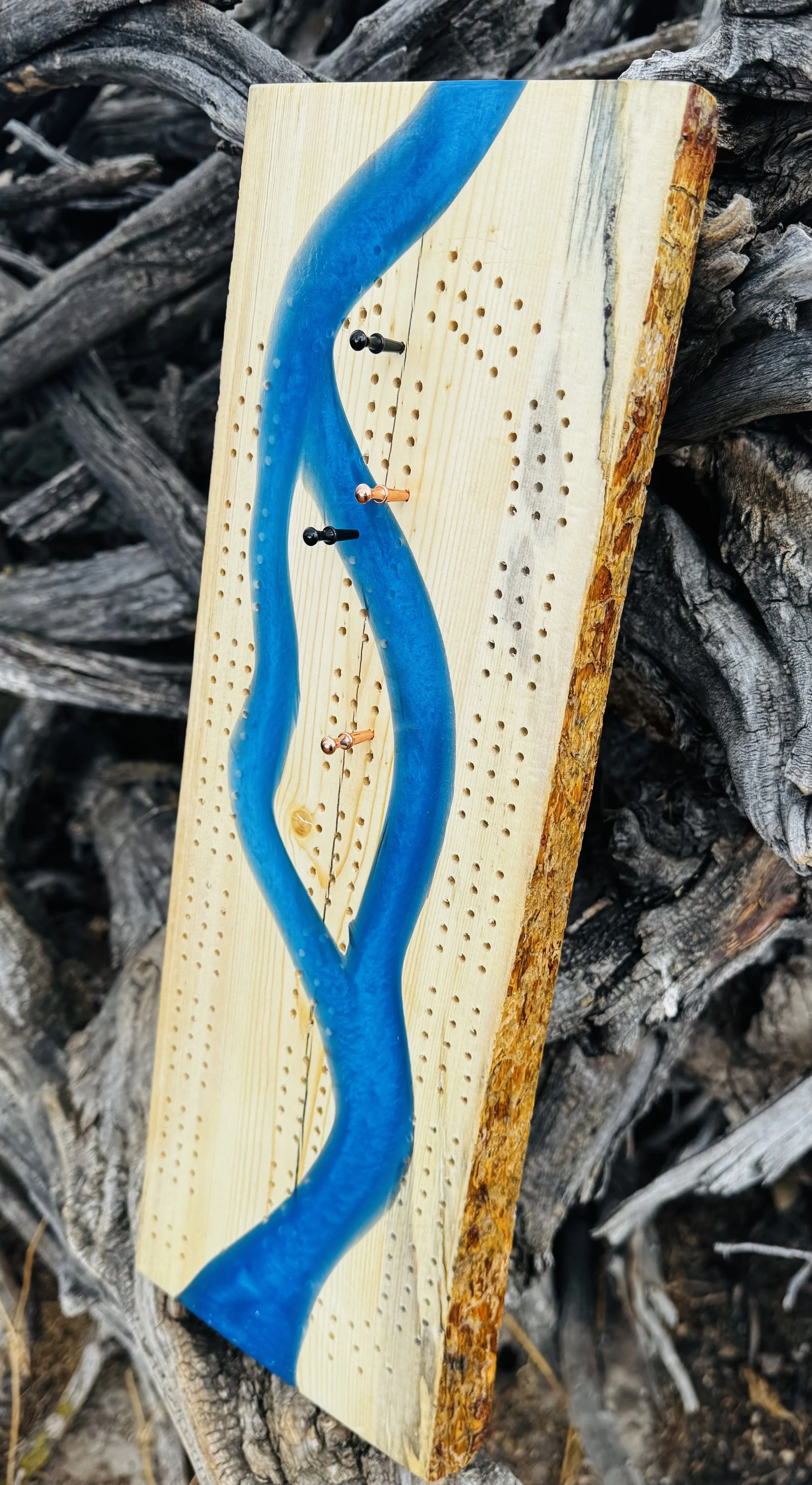 Blue Epoxy River in Pine