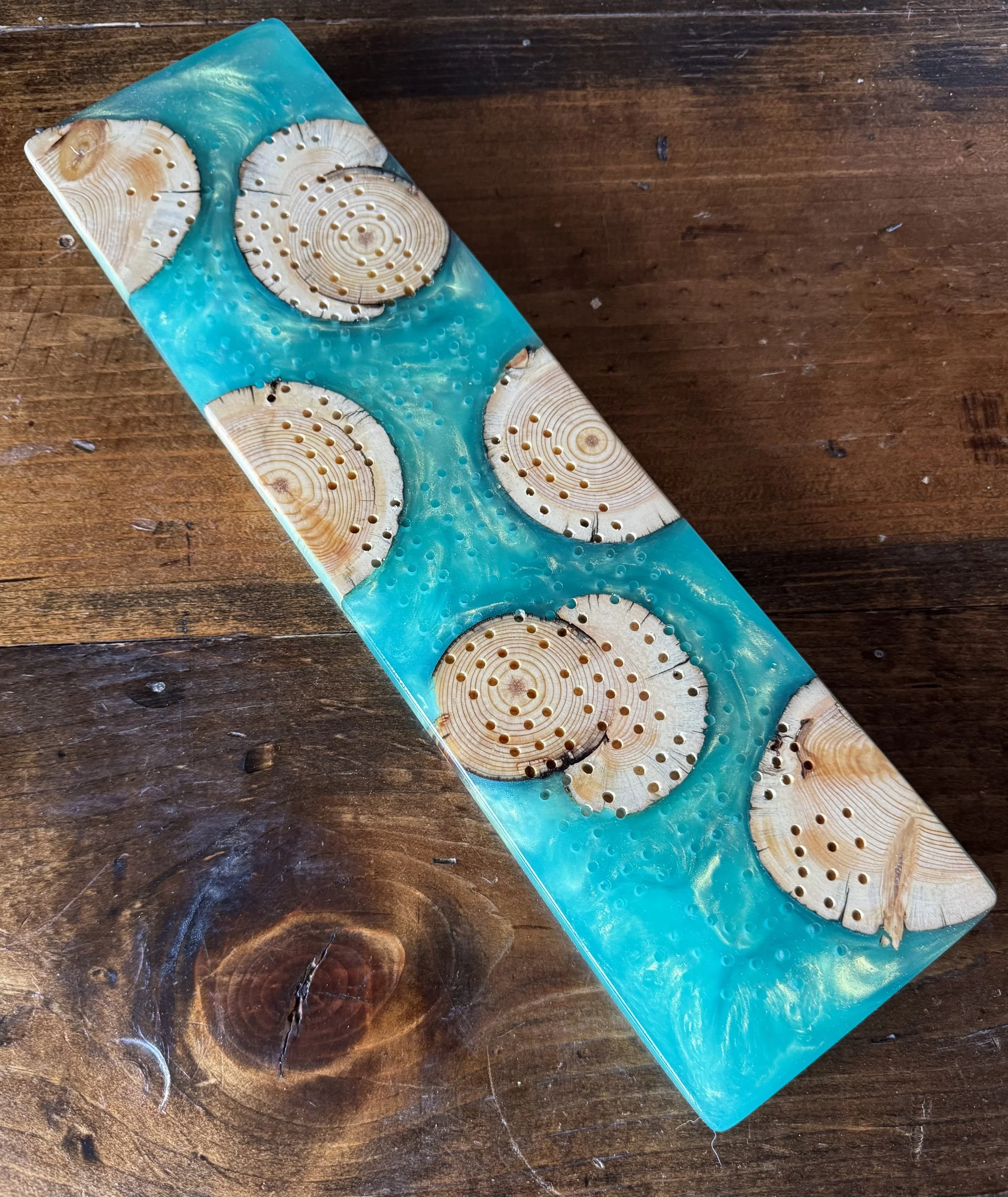Pine with green epoxy Cribbage Boards