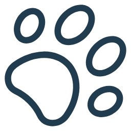 Simple line drawing of a dog's paw print with four toe pads and a larger pad