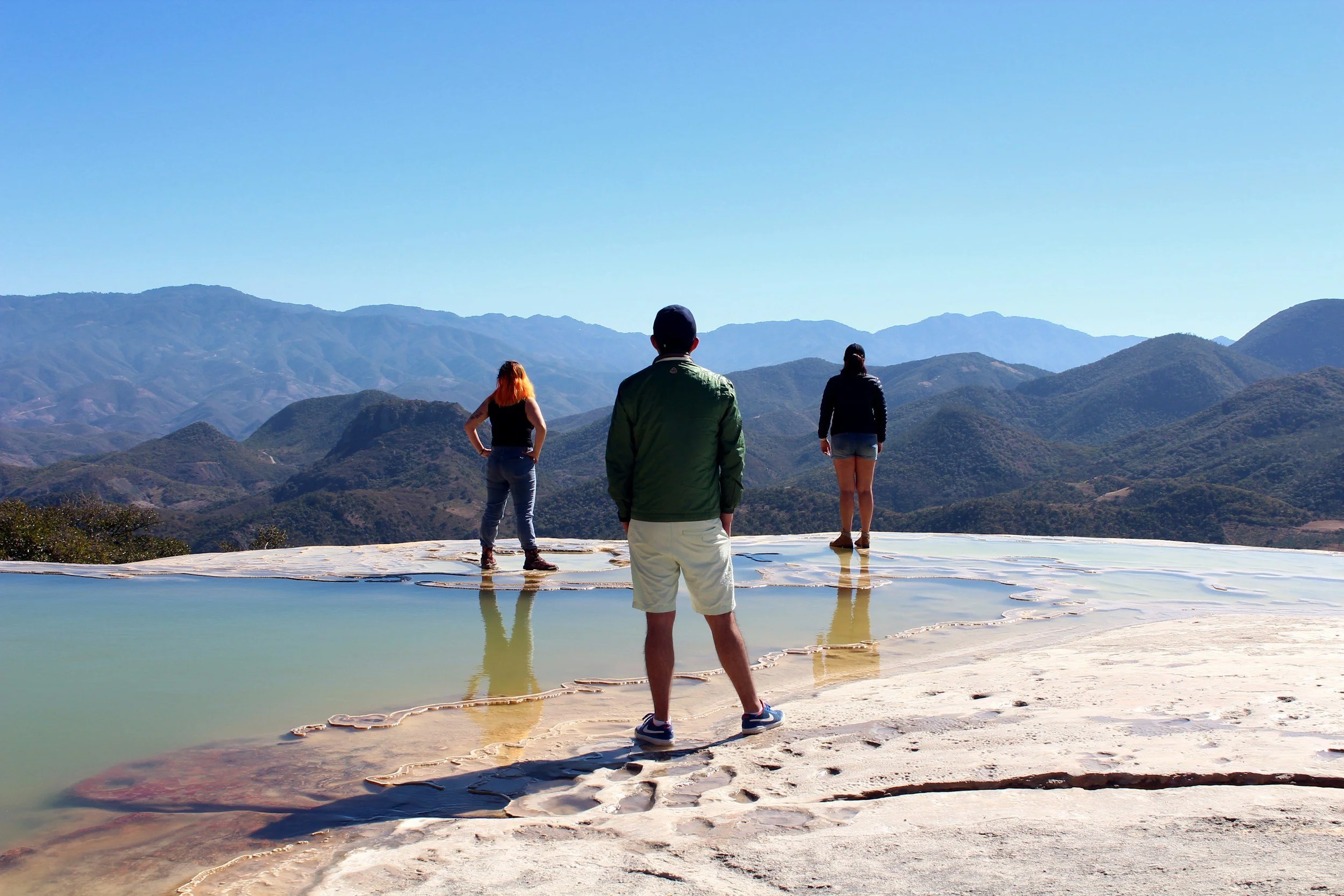 Couple relaxing at Hierve el Agua Oaxaca during a peaceful Catholic retreat near San Antonio Bed and Breakfast