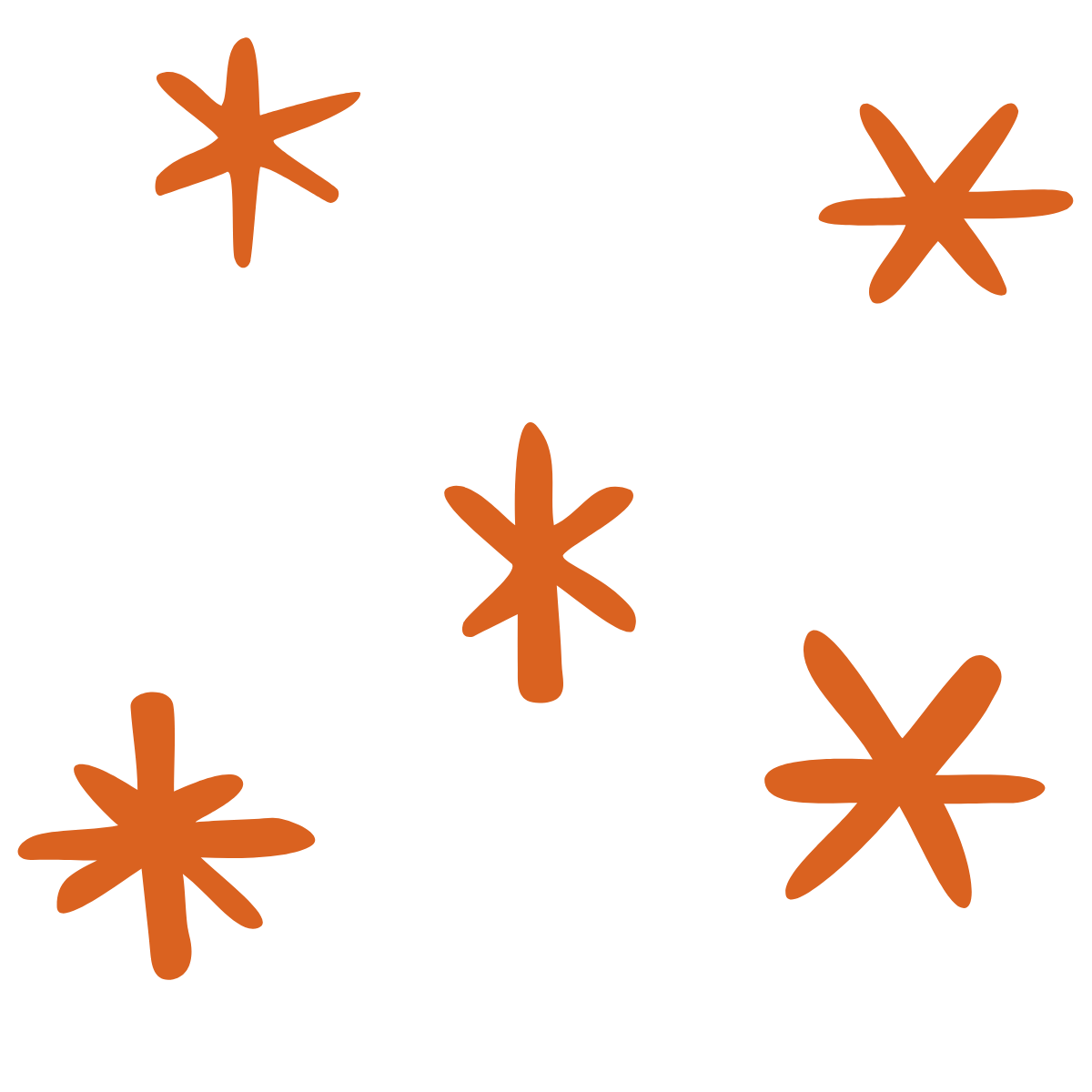Hand-drawn orange stars scattered across black background.
