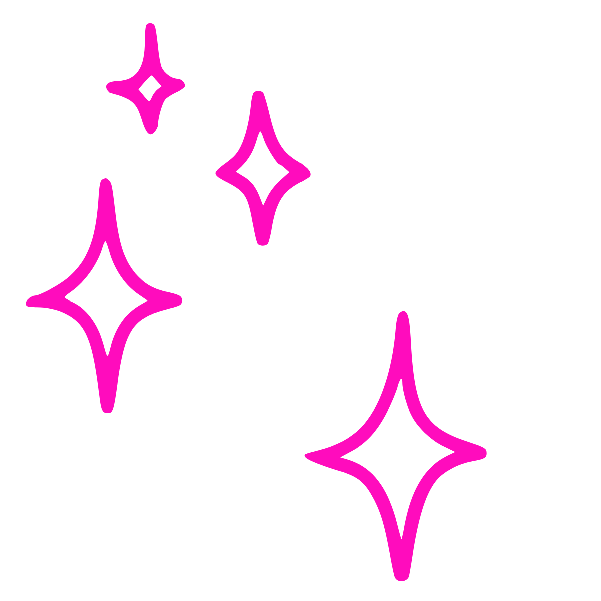 Four pink sparkling star shapes on a black background.