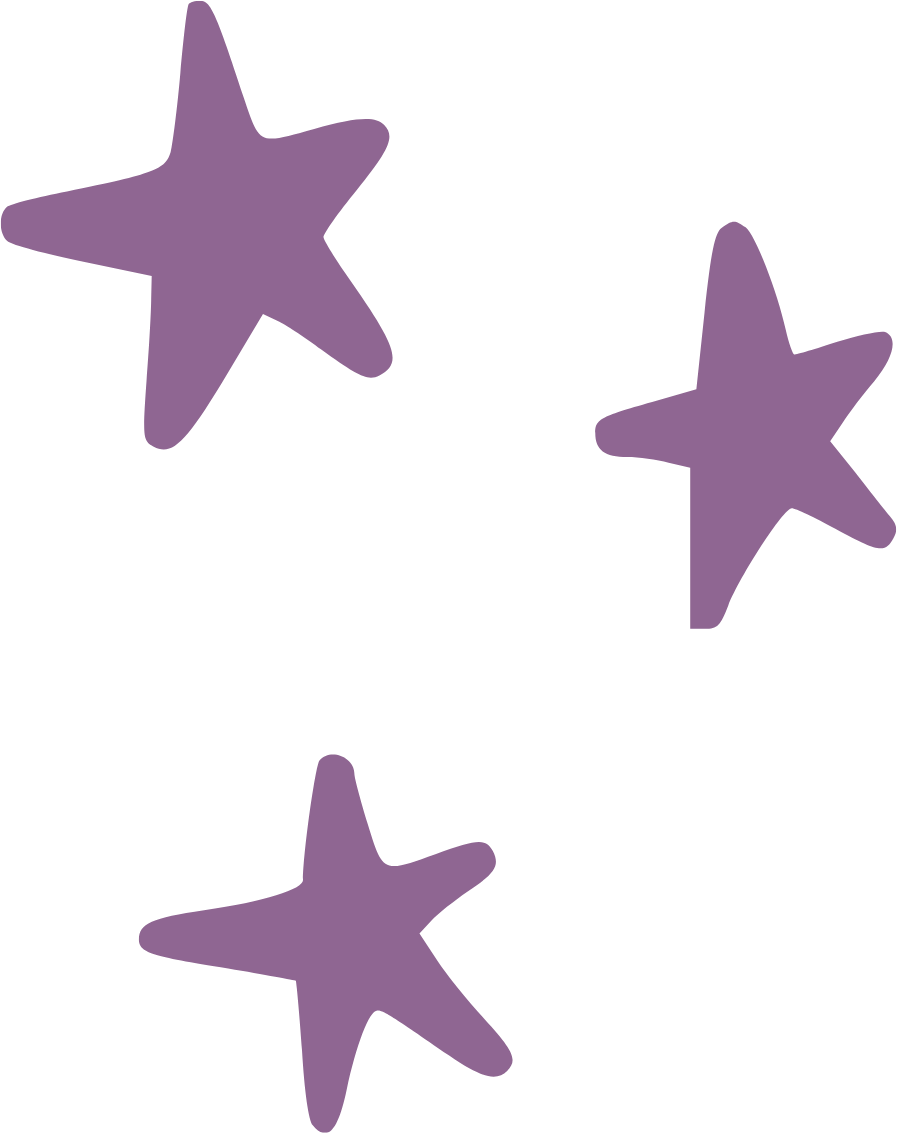 Three purple stars, two toward the top and one toward the bottom, on a black background.