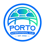 Porto International Cup logo with a stylized soccer ball and bridge design