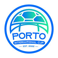 Porto International Cup logo featuring a stylized soccer ball and a bridge, with the event name and established year