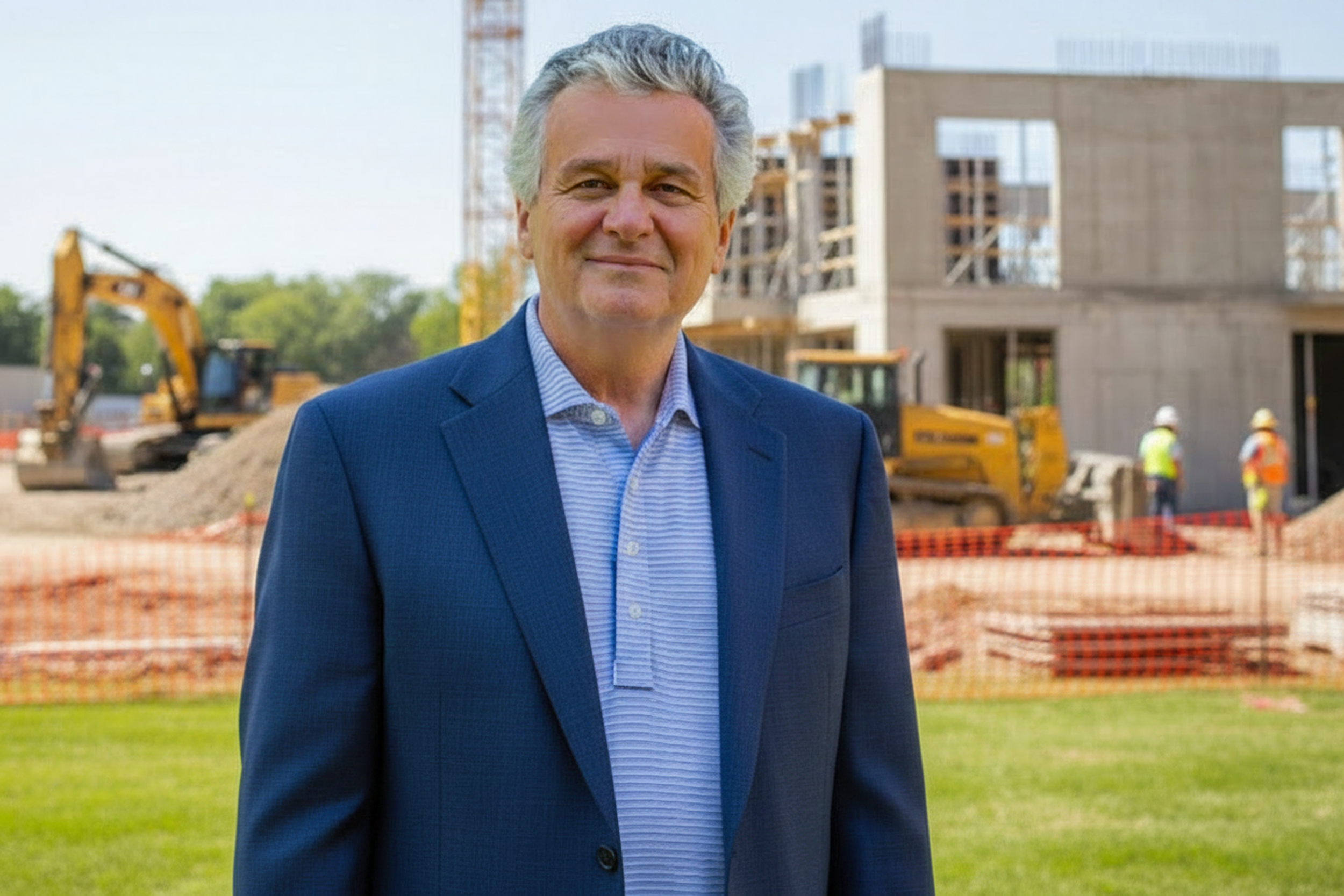 Bob MacDaniels standing in front of a construction project site.
