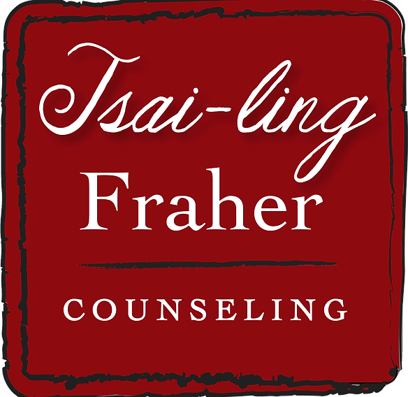Sign for Tsai-Ling Fraher Counseling with red background and black border