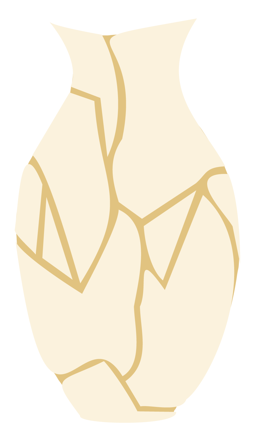 Nicolle Maurer Counseling logo. An illustration of a broken vase which has been pieced back together with gold in the cracks, an example of Japanese kintsugi. The pot is cracked in a way where the cracks subtly form the letters NMC.