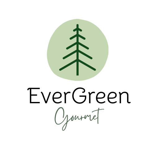 Logo for EverGreen Gourmet featuring a stylized green tree above the text 'EverGreen Gourmet' with 'EverGreen' in black and 'Gourmet' in cursive green.