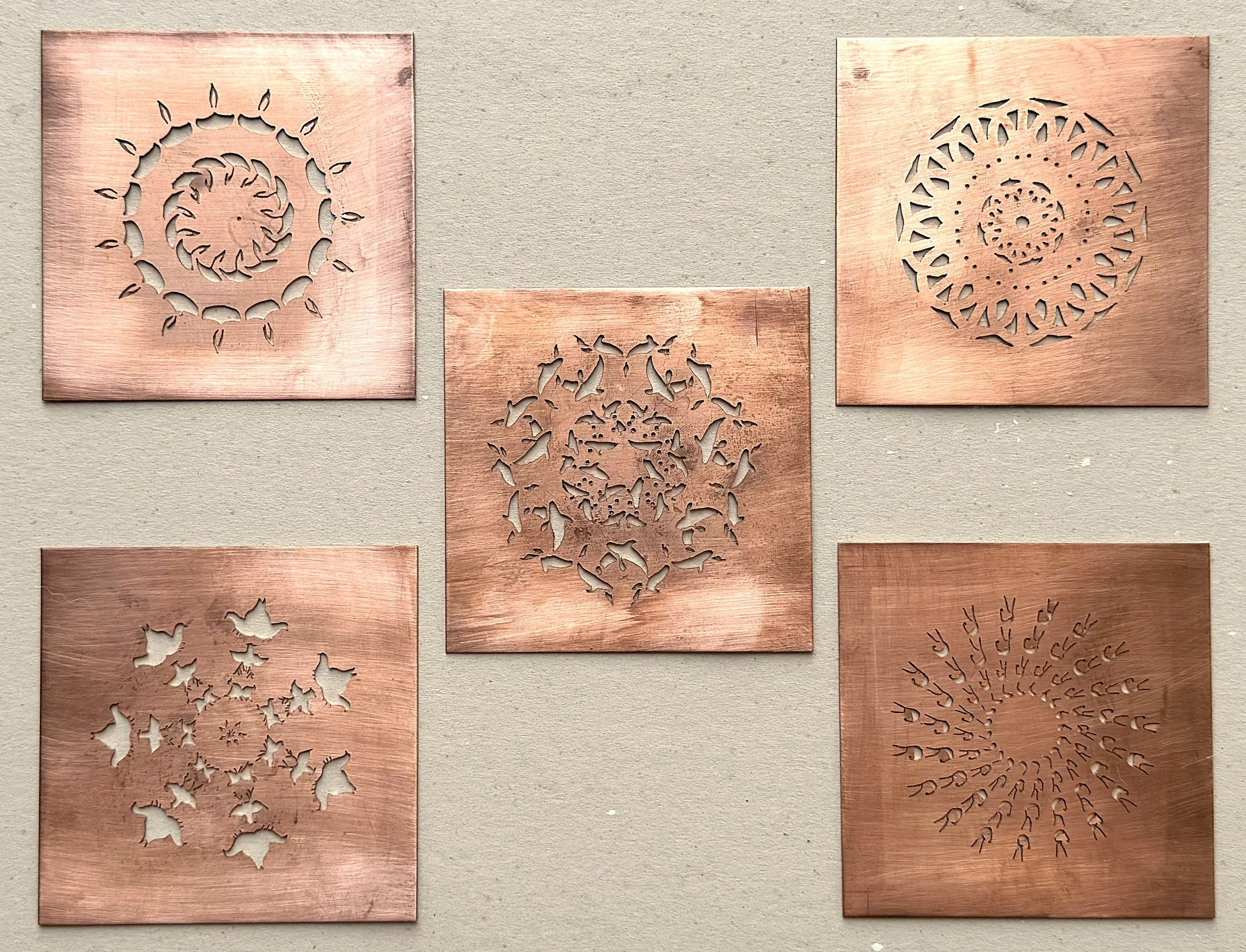 Hidden Mosaics Copper, hand sawn 15"x12"