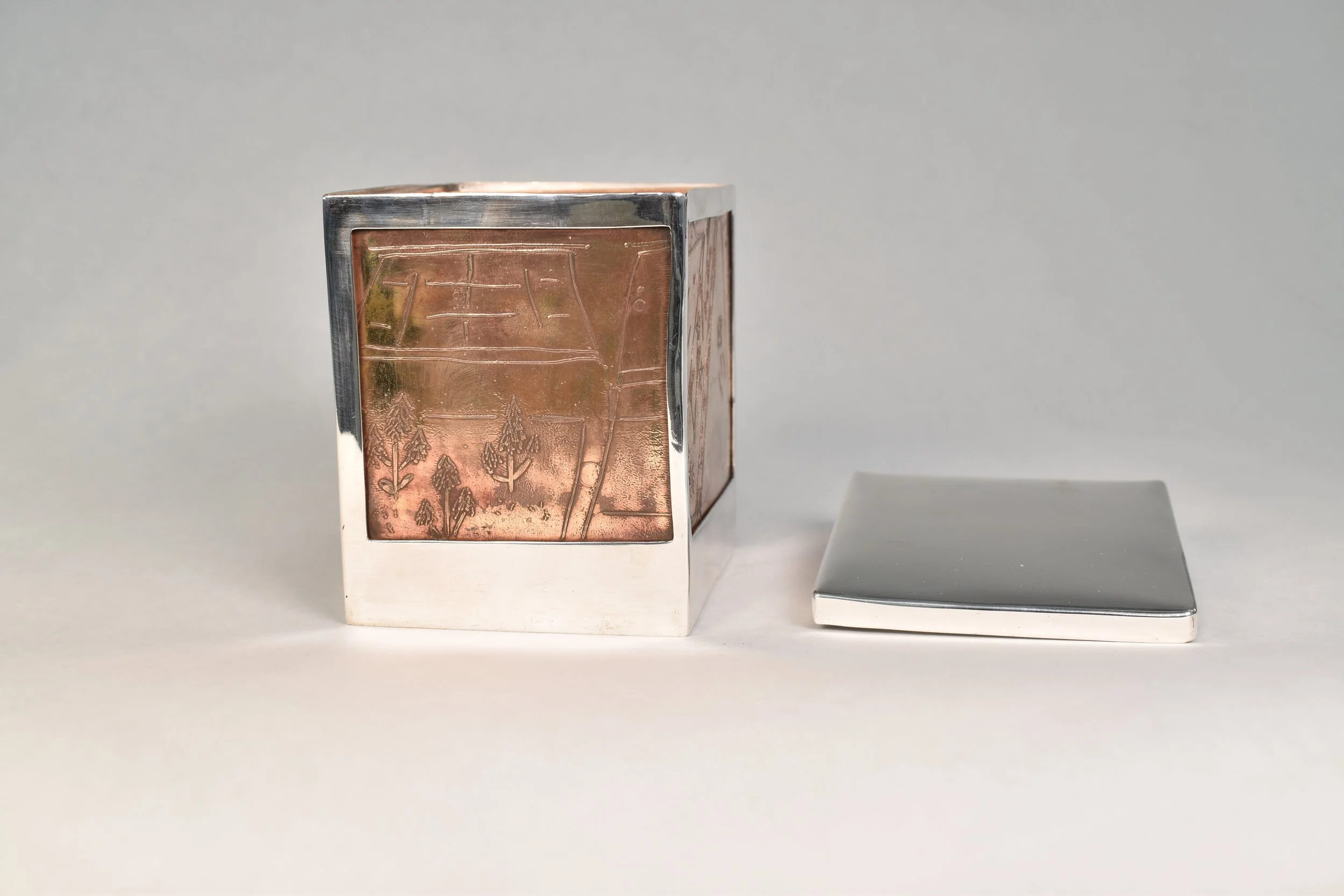 Memory Box silver and copper 3.5"x3"x3"