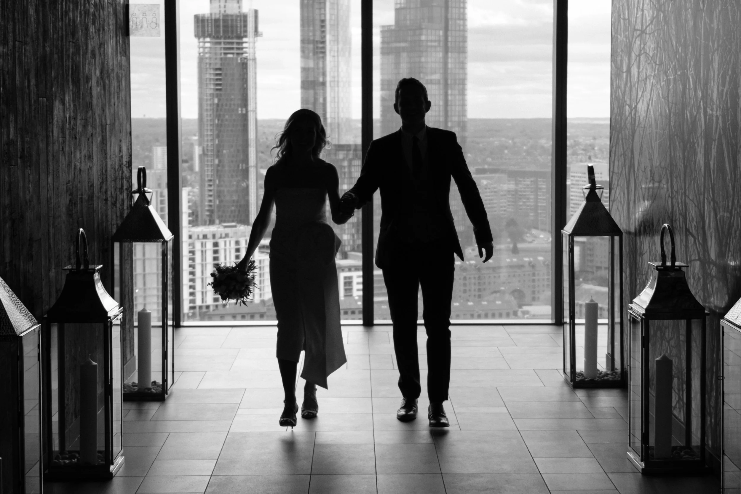 © 2026 LOWRI BURKINSHAW | Bride and Groom silhouette at a 20 Stories Manchester Wedding