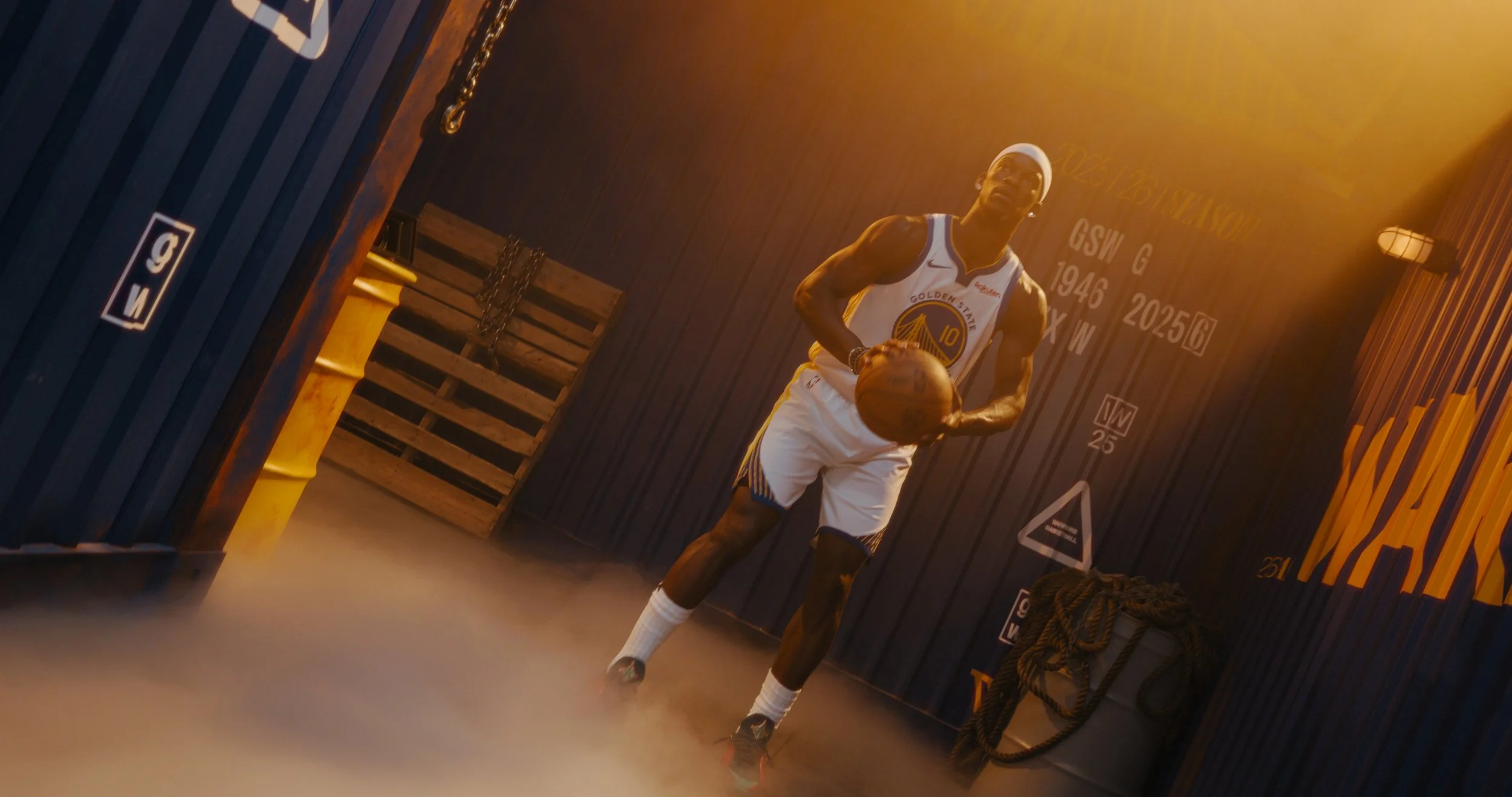 Jimmy Butler Golden State Warriors Media Day in California on unique set build wearing Li-Ning shoes on NBA media day.