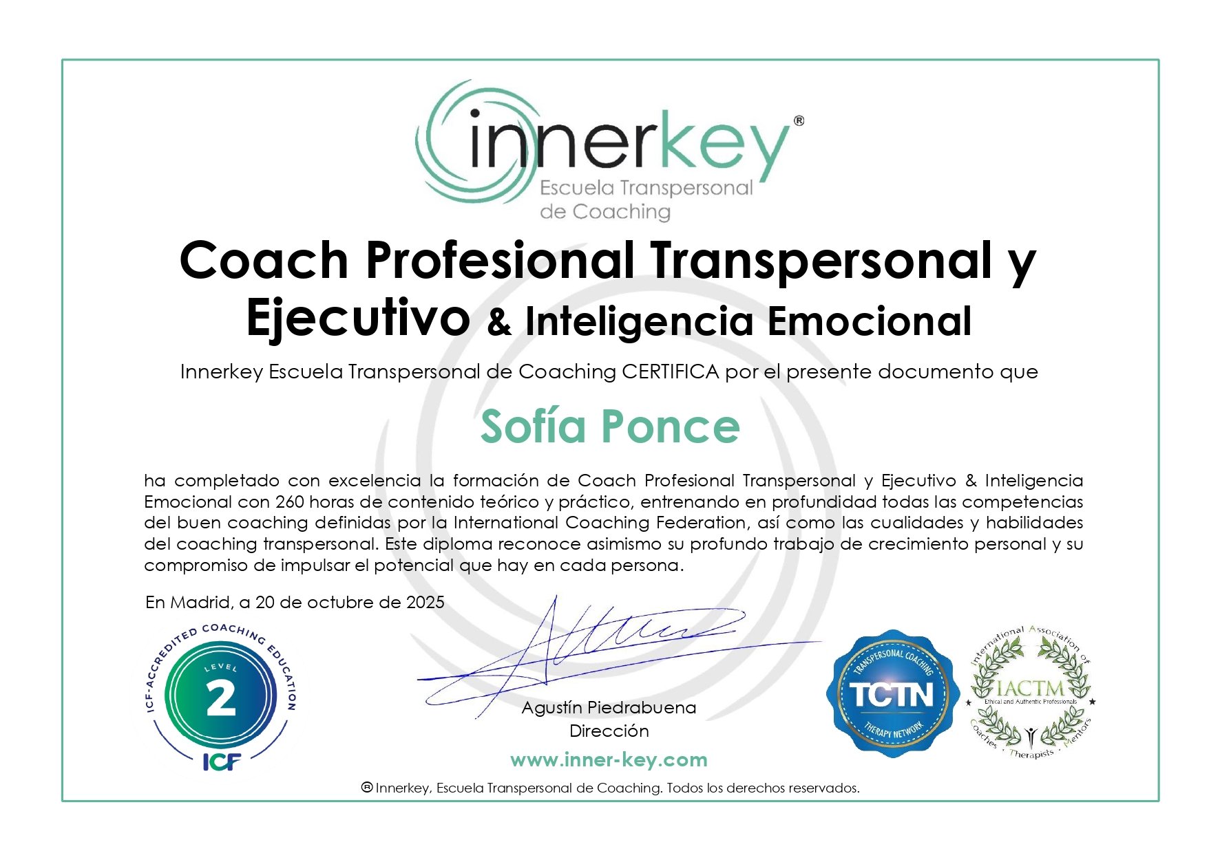 COACH PROFESIONAL TRANSPERSONAL Y EJECUTIVO & INTELIGENCIA EMOCIONAL - INNERKEY