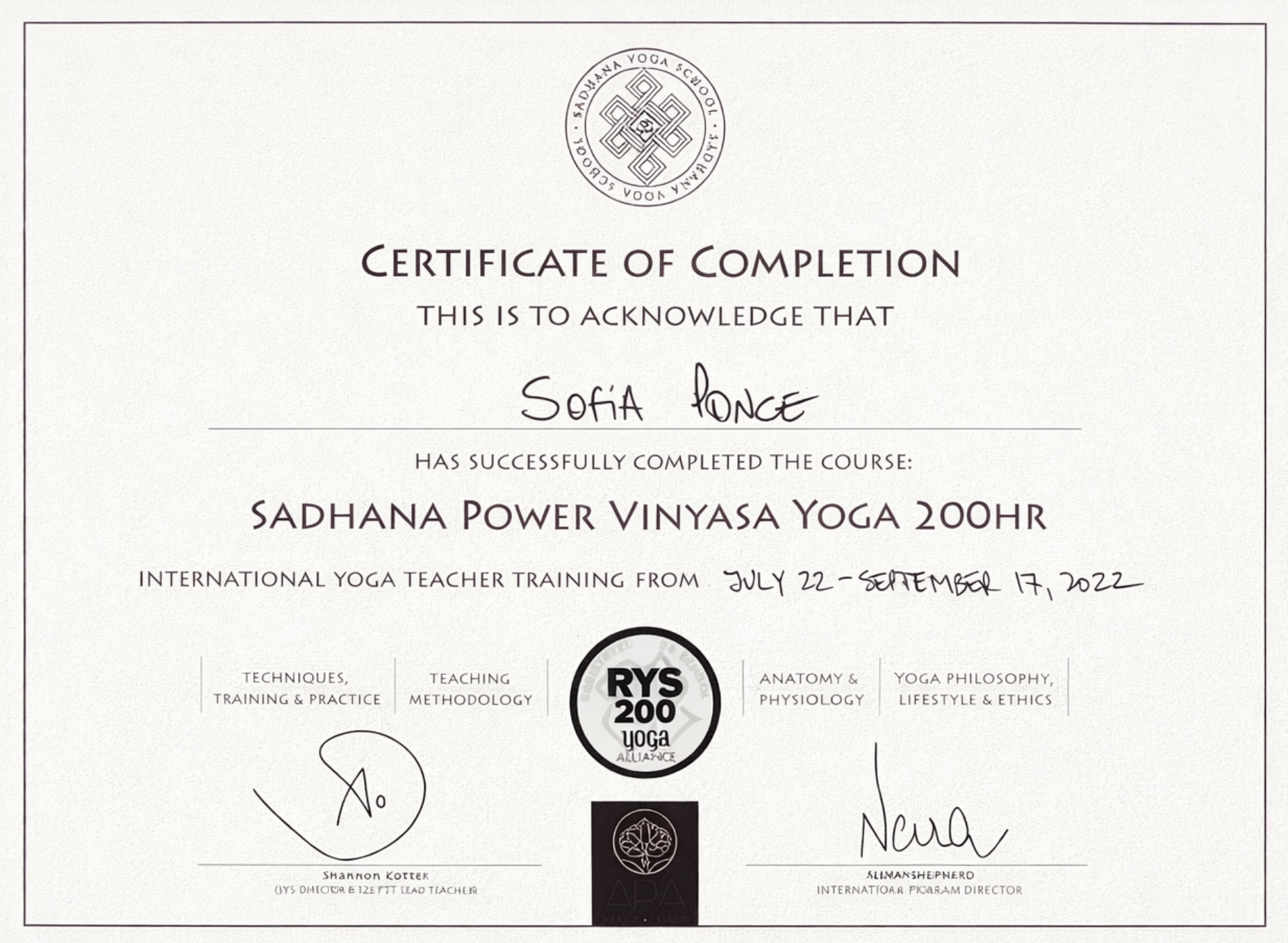 SADHANA POWER VINYASA YOGA 200HR