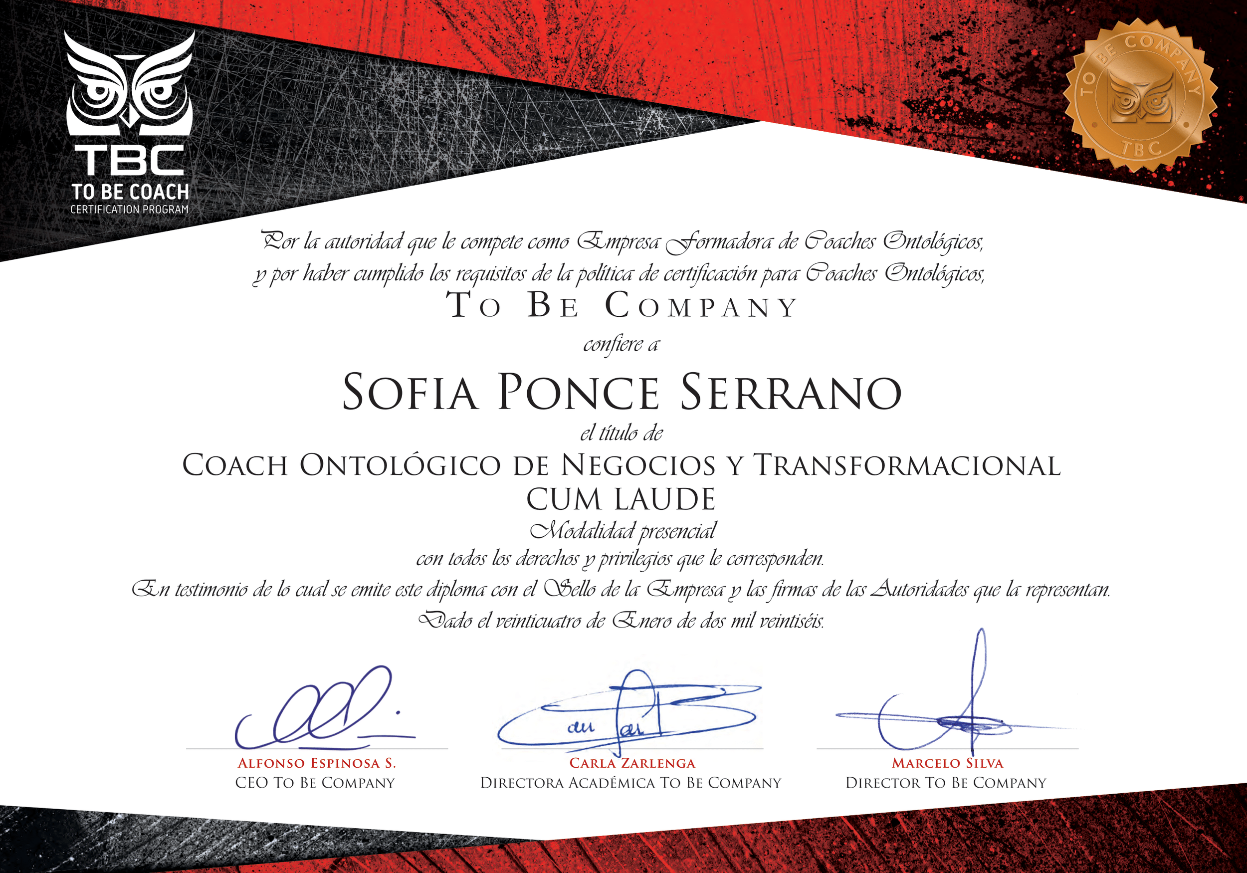 COACH ONTOLÓGICO DE NEGOCIOS Y TRANSFORMACIONAL CON MENCIÓN CUM LAUDE - TBC