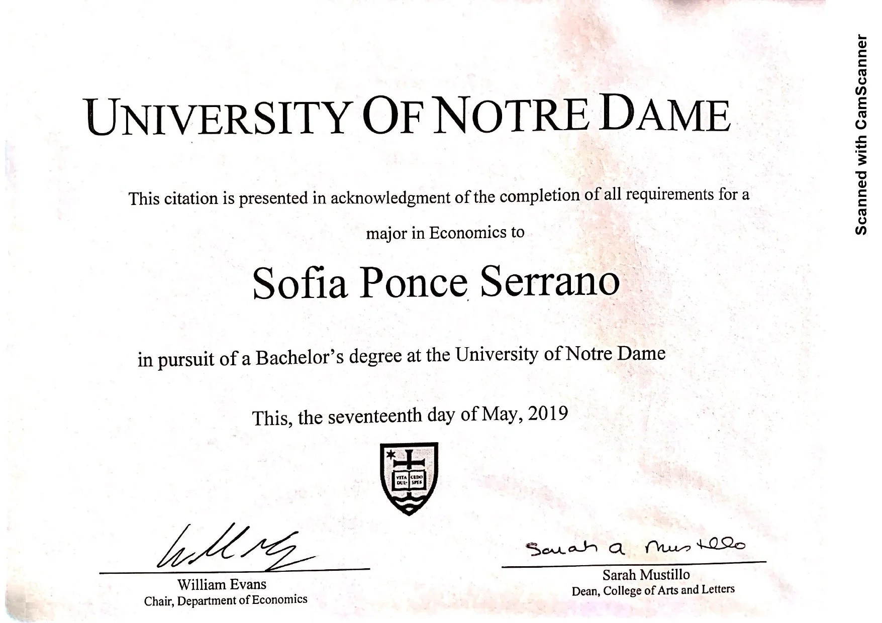 BACHELOR IN ECONOMICS - NOTRE DAME