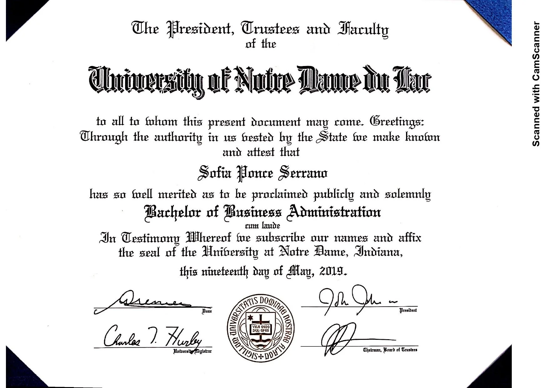 BACHELOR OF BUSINESS ADMINISTRATION - NOTRE DAME