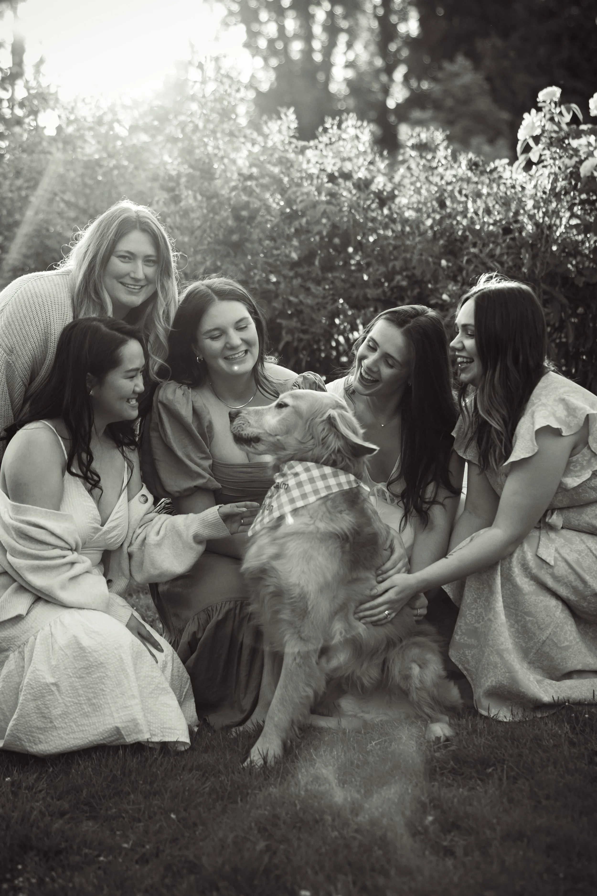 Best friends having a good time with a dog outdoors