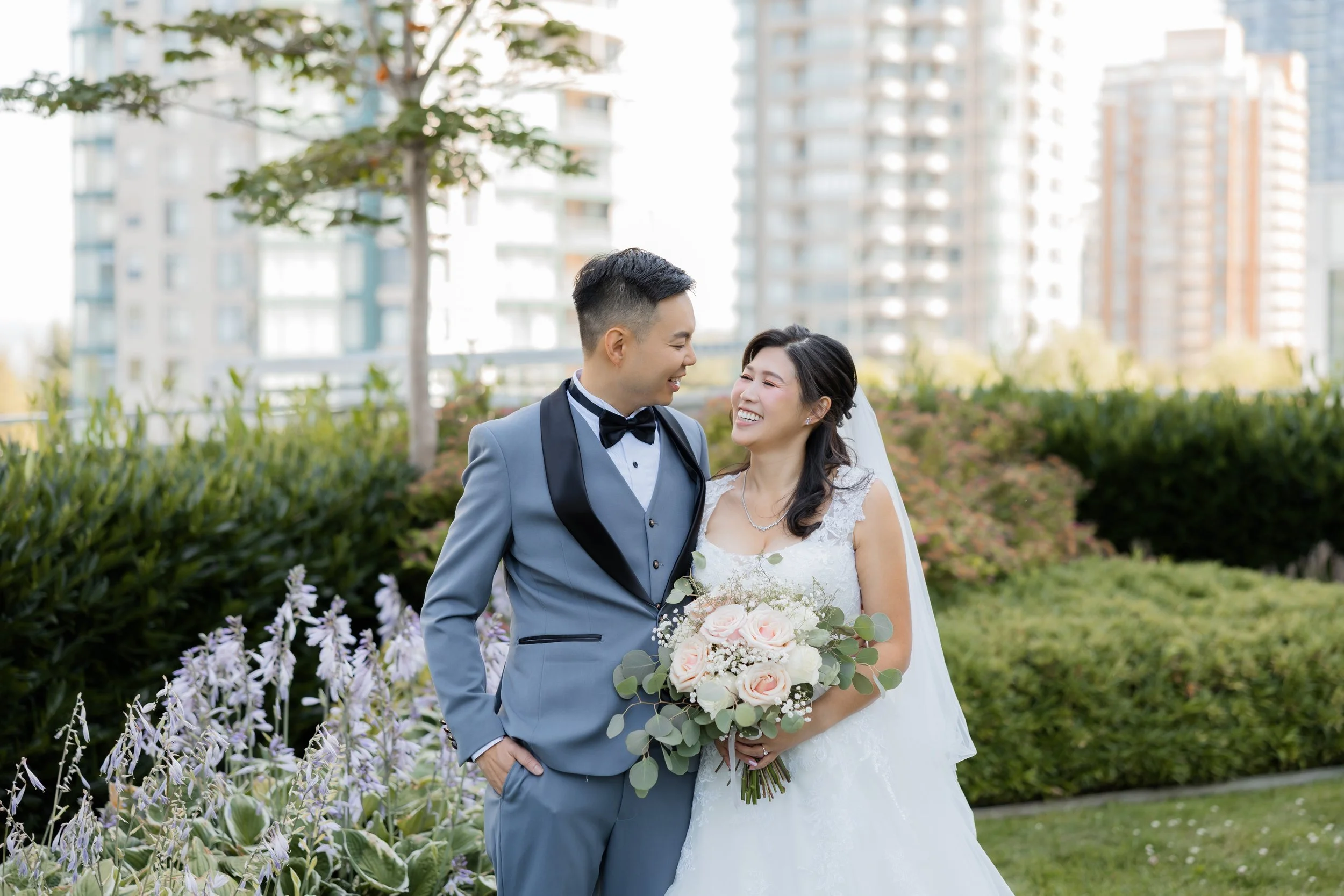 Happy bride and groom in wedding
