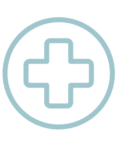 Medical cross symbol inside a circle on a black background.