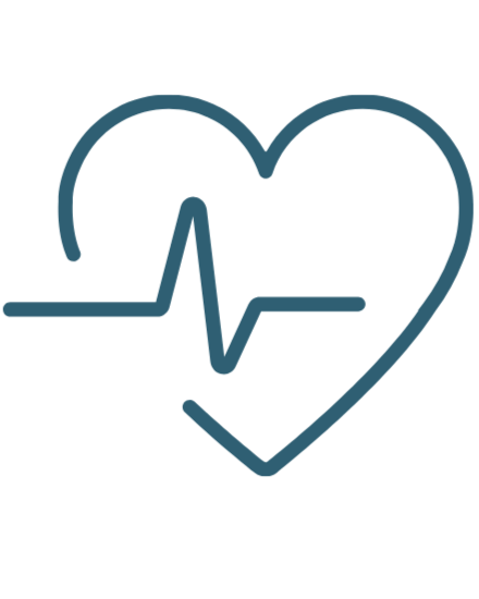 Line drawing of a heart with an electrocardiogram line running through it.