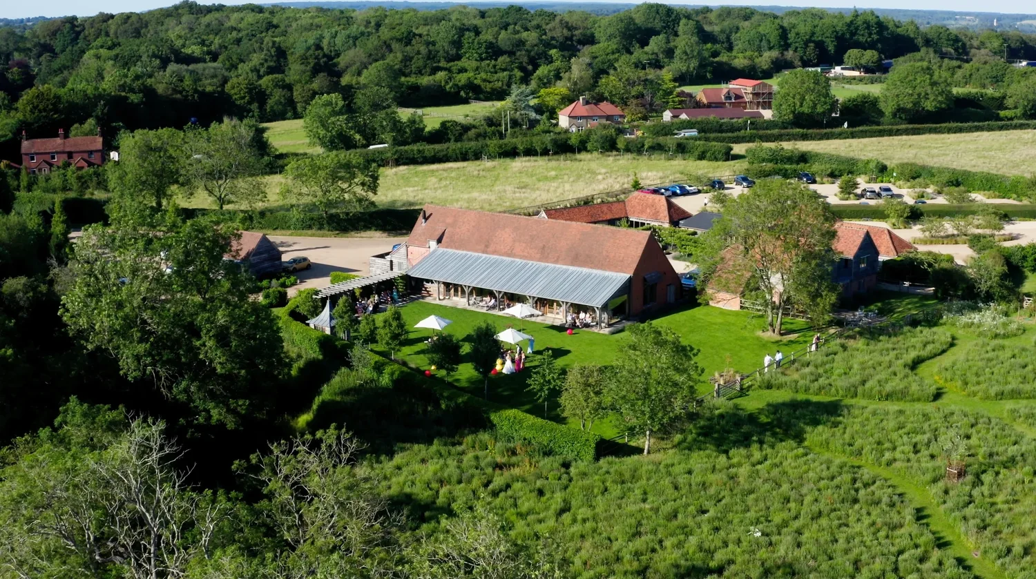 Rackleys Chiltern Hills wedding barn within the surrounding Buckinghamshire landscape