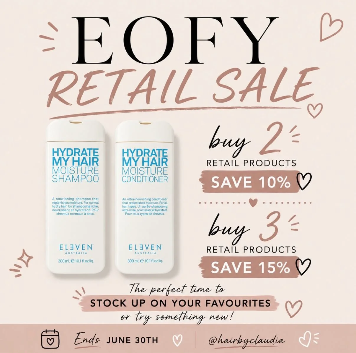 That shampoo you&rsquo;ve been meaning to replace? The conditioner bottle that&rsquo;s almost empty? This is your sign. 👀

To celebrate EOFY, all retail is on sale until June 30th!*

✨ Buy 2 retail products &amp; save 10%
✨ Buy 3 retail products &am