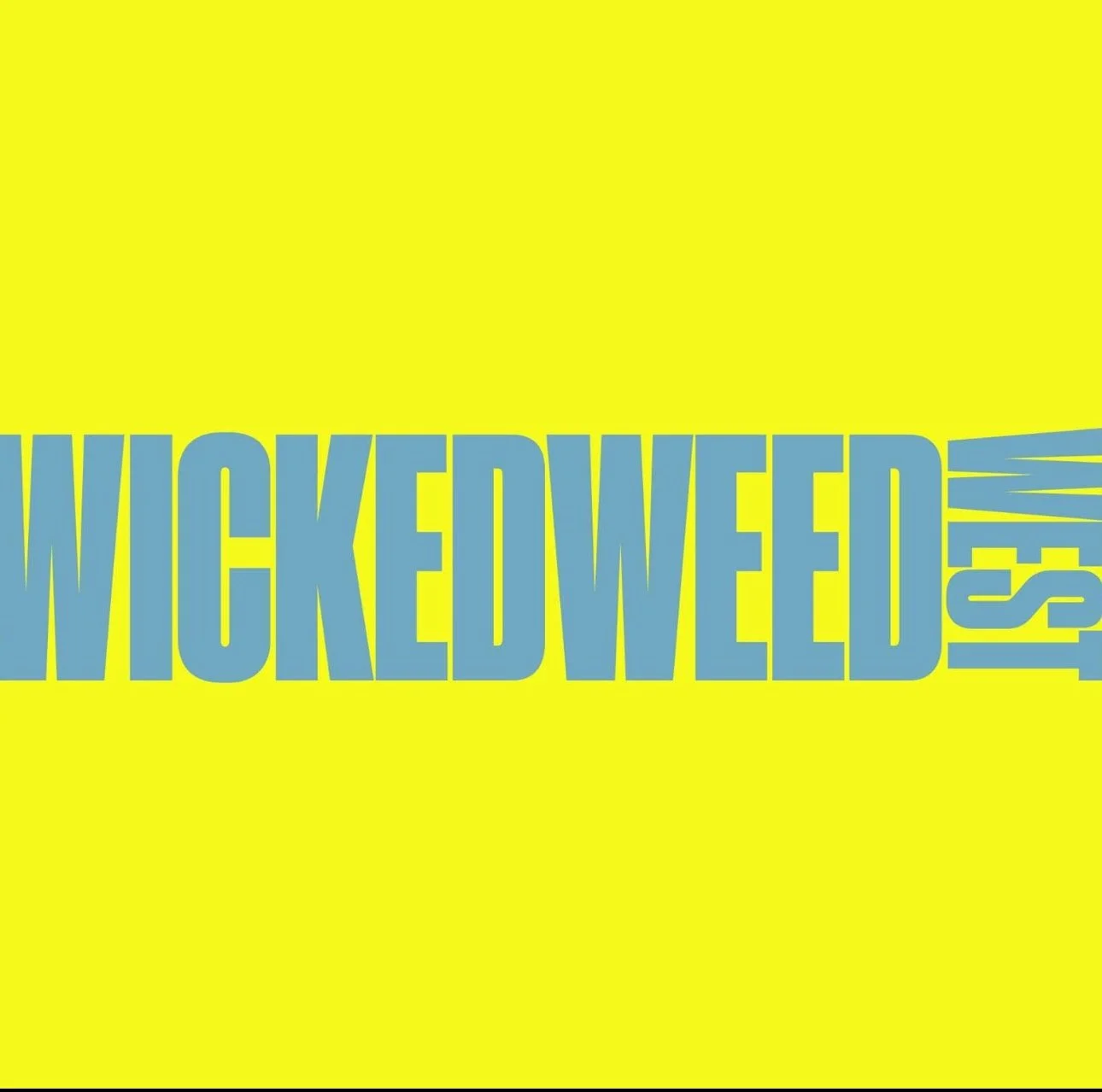 Bold, stylized text spelling 'WICKED WEED' in blue, positioned horizontally on a yellow background.